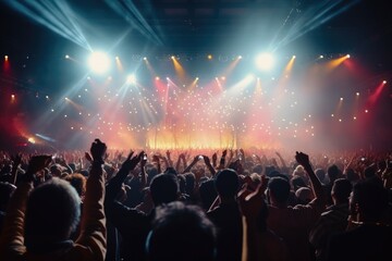 A crowd of people at a live rock concert or party event. Generative AI