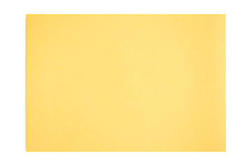 Smooth blank sheet of yellow office paper. Isolated on white background with soft shadow.
