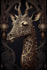 a giraffe with a crown on its head. The crown is a symbol of royalty and power. The giraffe is a tall, long-necked mammal native to Africa.