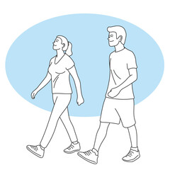 full length of couple walking to exercise illustration vector hand drawn isolated on white background
