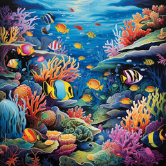Fototapeta na wymiar colorful fishes under the sea in the water