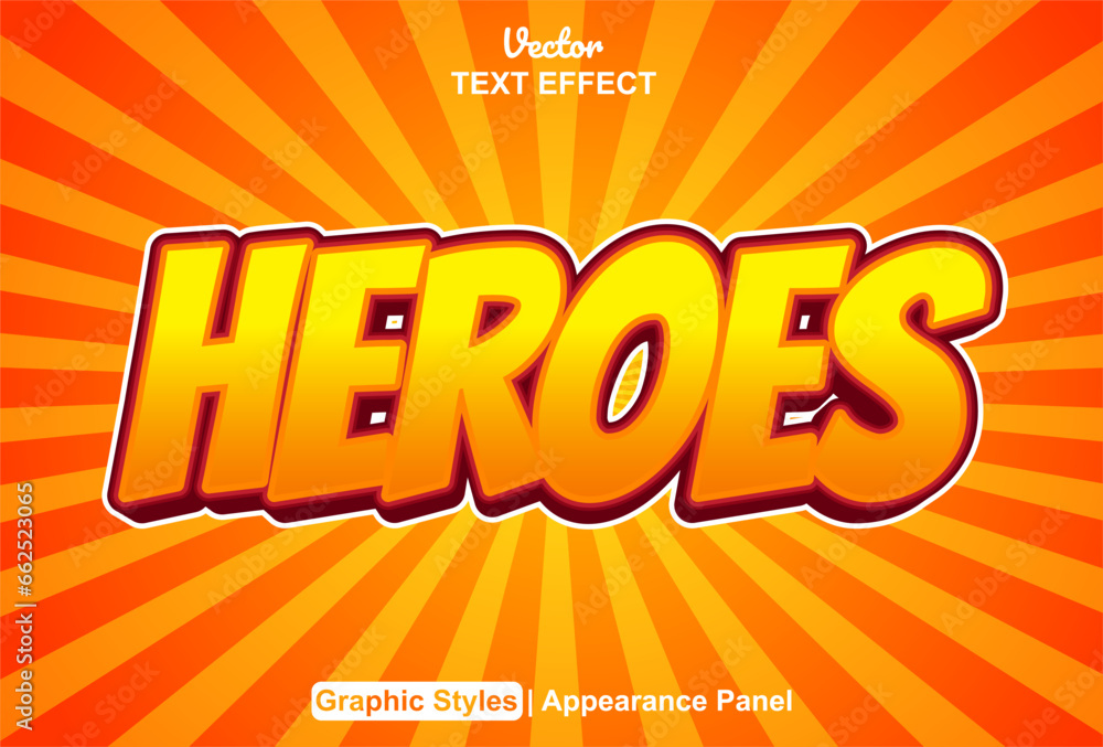 Poster heroes text effect with orange graphic style and editable.
