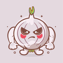 serious garlic character mascot with angry expression isolated cartoon in flat style design