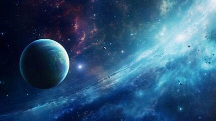 space for text on realistic galaxy planets background, background image, AI generated