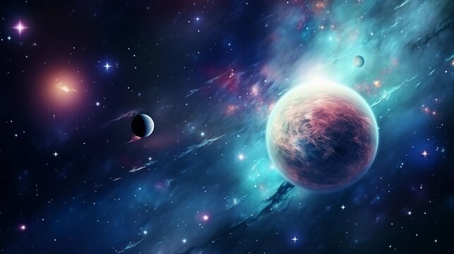 space for text on realistic galaxy planets background, background image, AI generated © Hifzhan Graphics