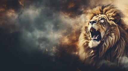 space for text on textured background surrounded by a lion in watercolor style, background image, AI generated - obrazy, fototapety, plakaty