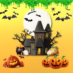 halloween background with pumpkin and bats