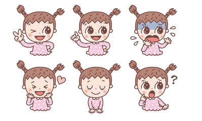 三つ編み女の子の表情セット