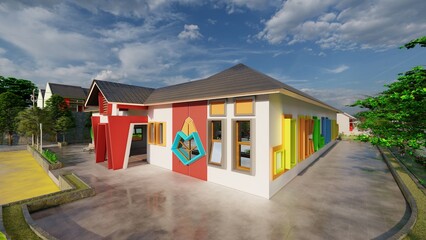 Architecture 3d rendering School fasade exterior. 3d illustration