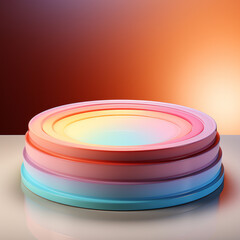 podium blank, pastel background, colour rainbow, in the style of circular abstraction
