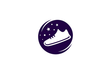 vector shoe logo design with a circle shape concept decorated with stars