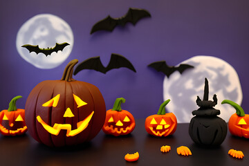 Halloween Pumpkin Bat Moon