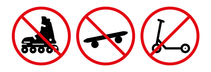 The icon of the prohibition of skating on skateboards, roller skates and scooters. EPS10 © Studiomiracle