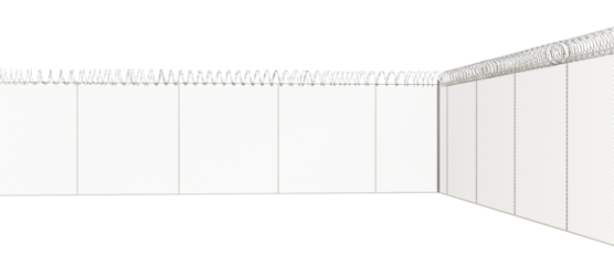 The fence is a wire mesh lattice, with barbed wire wrapped on top to restrict climbing.