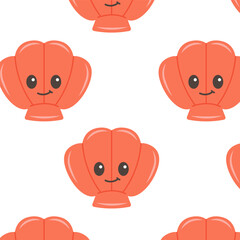 Seamless pattern witn hand drawn Shell. Sea animal. Ocean vibes. Element of sea life in doodle cartoon. Vector illustration