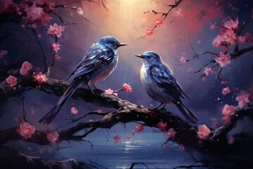 Enchanted songbirds, their melodies capable of healing and soothing troubled hearts - Generative AI - obrazy, fototapety, plakaty