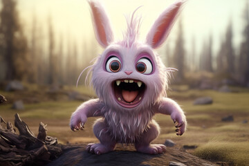cute cartoon rabbit monster 3d rendering AI generative 
