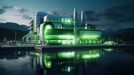 Hydrogen energy. Gas tanks h2. Hydrogen processing factory. Eco energy. Tanks with green fuel....