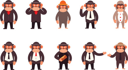 Monkey mascot character set