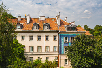 Warsaw's Old Town  apartment buildings and tenement houses. Architecture, street view