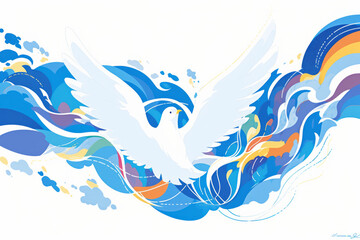 Obraz premium Abstract illustration of a beautiful white peace dove flying