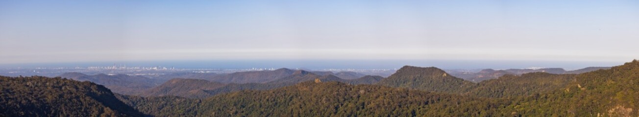 Sunset view of Gold Coast skyline from the Springbrook National Park look out point
