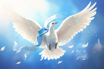 Abstract illustration of a beautiful white peace dove flying