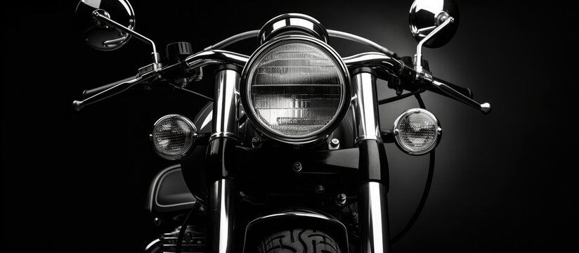 Fototapeta Old style motorcycle with prominent headlight emphasizing black and white hues With copyspace for text