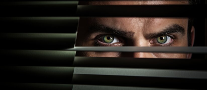 Person peering through blinds