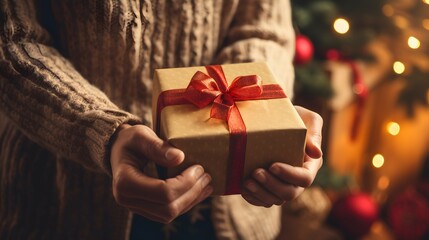 person holding christmas present