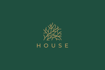 House Branch Logo Rustic Concept Nature Plant Wood Nest Tree Home Property Real Estate Brand Identity Village Cottage