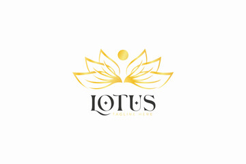 Fototapeta na wymiar Lotus Leaf Gold Logo Abstract Natural Health Mental and Physical Quality Life