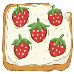cute strawberry toast, illustration toast, breakfast cute illustration, toast