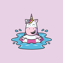 cute unicorn swimming cartoon illustration