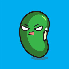 green beans cartoon with cute face , emoji