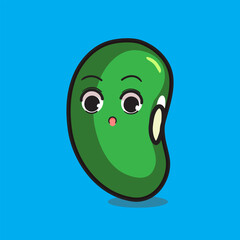 green beans cartoon with cute face , emoji
