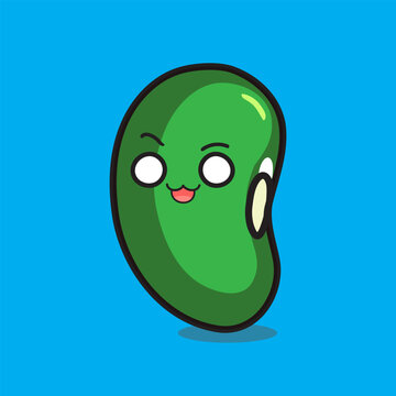 green beans cartoon with cute face , emoji