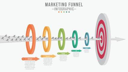 Infographic template of five-level modern sales funnel diagram, suitable for business. Displaying vector infographic.