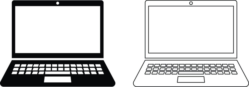 Laptop computer icon in flat line set. isolated on transparent background. Electronics and devices related computer Laptop, hardware LCD tv sign symbol vector for apps and website