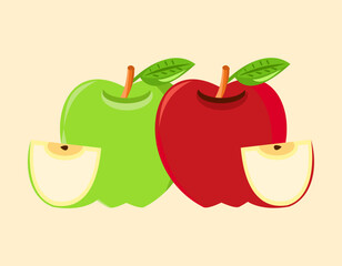 Red and green apple fruit icon vector can be used for apple logo & apple day with yellow background.