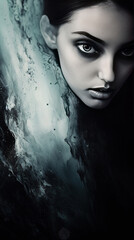 Face of Melancholic Ghostly Women Portrait Background Selective Focus