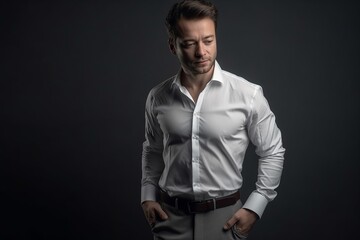 Fototapeta premium Confident young man in white shirt