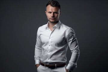 Fototapeta premium Serious young man in white shirt