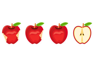 Whole apple and bitten red apple fruit icon vector. Red apples fruit icon set isolated on a white background.