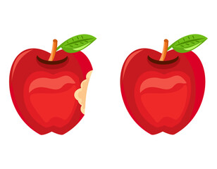 Whole apple and bitten red apple fruit icon vector. Red apples fruit icon set isolated on a white background.