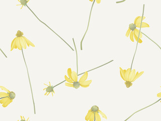 Floral seamless pattern, yellow Cutleaf coneflower on brown - 662534494