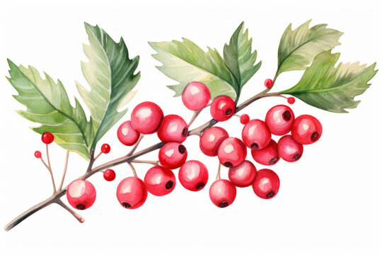 Christmas Holly berry set, Digital paint watercolor illustration