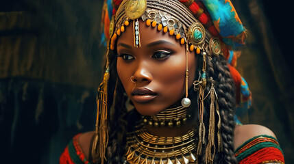Young Gorgeous African Tribal Girl Face Background Selective Focus