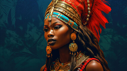 Fototapeta premium Young Gorgeous African Tribal Girl Face Background Selective Focus