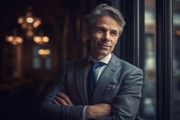 Serious businessman looking at camera